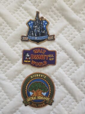 Disney Embroidered Park Patch Set - Blue, Purple, Green with Gold Trim